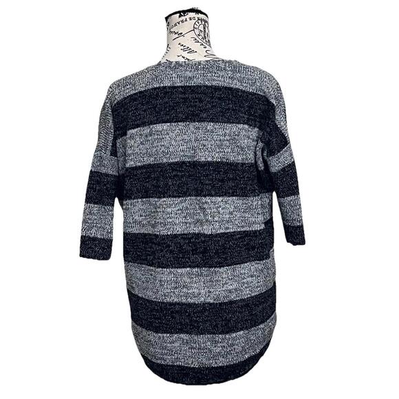 Express Y2K Striped Sweater Tunic S Grey Black Cotton V Neck Soft Knit Cozy - Picture 5 of 9